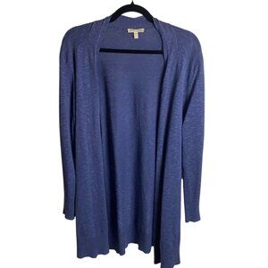 Eileen Fisher Size L Linen Open Front Cardigan Sweater Lightweight Blue Minimal